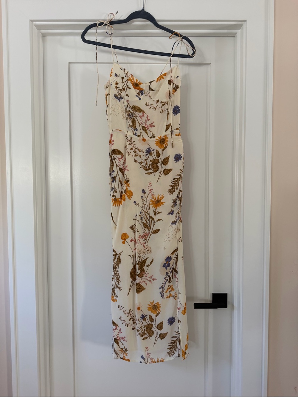 Reformation Cream Floral Maxi Skirt with Tie Straps